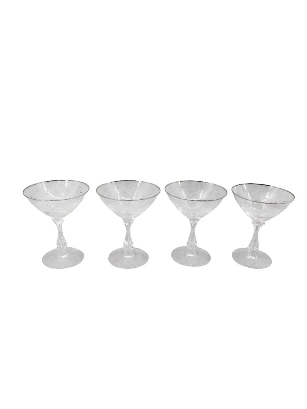 4 Tiffin Silver Rim Edged Sherbert Champagne Martini Clear Vintage 94841